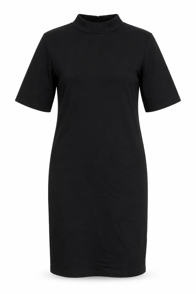 New Look Womens Black Nylon T-Shirt Dress Size 12 Mock Neck Pullover