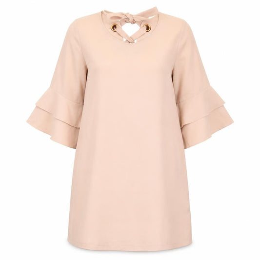 Front view of Primark women’s pink polyester a-line, size UK 10, round neck tie