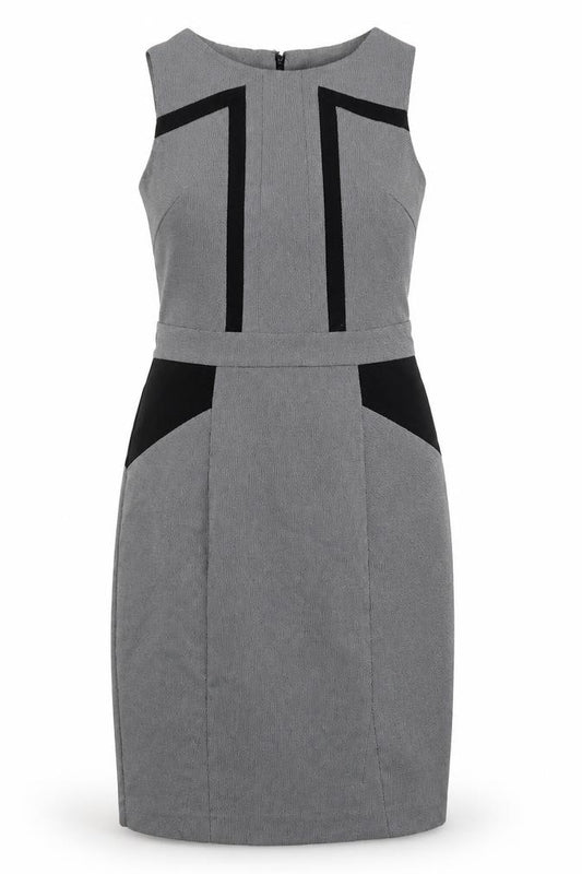 Front view of Atmosphere women’s grey polyester a-line, size UK 10, round neck zip