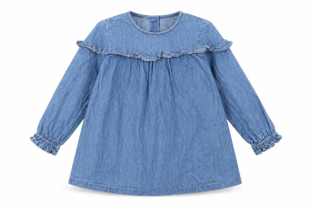 Front view of George girls’ blue 100% cotton basic blouse, size 2-3, years round neck button