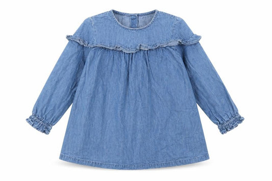 Front view of George girls’ blue 100% cotton basic blouse, size 2-3, years round neck button