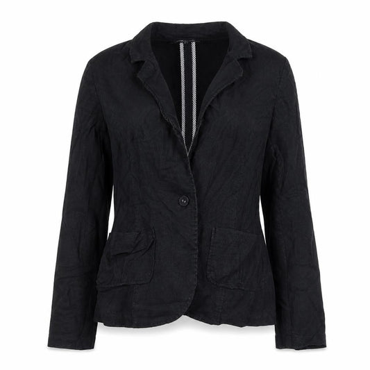Front view of Peacocks women’s black jacket, size UK 14, button