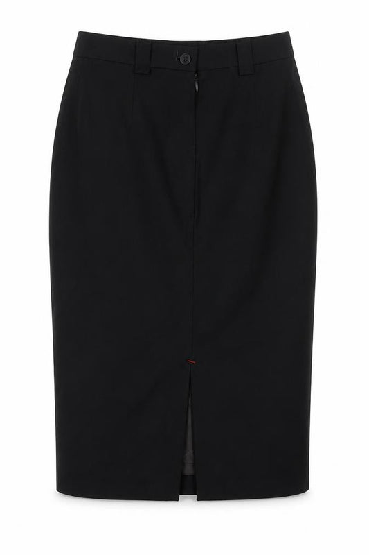 Front view of Preworn women’s blue polyester straight & pencil skirt, size UK 8, zip