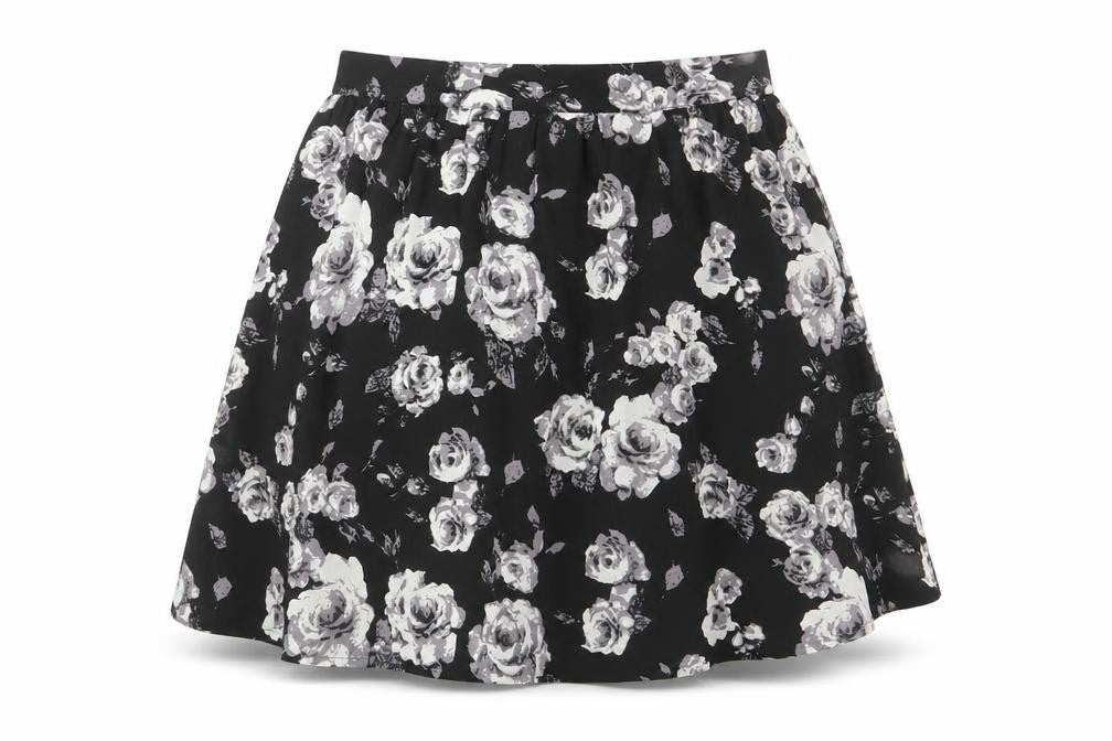 Moves Womens Black Floral Polyester Skater Skirt Size 12 Zip