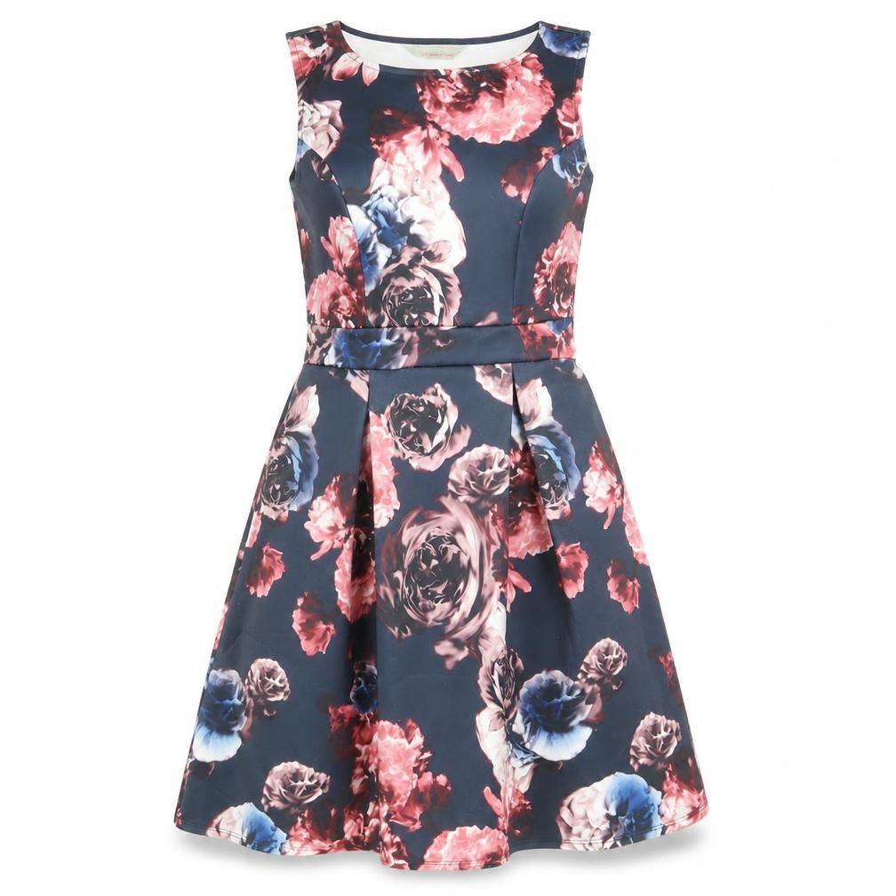 Front view of Dorothy Perkins women’s multicoloured floral polyester fit & flare, size UK 6, round neck pullover