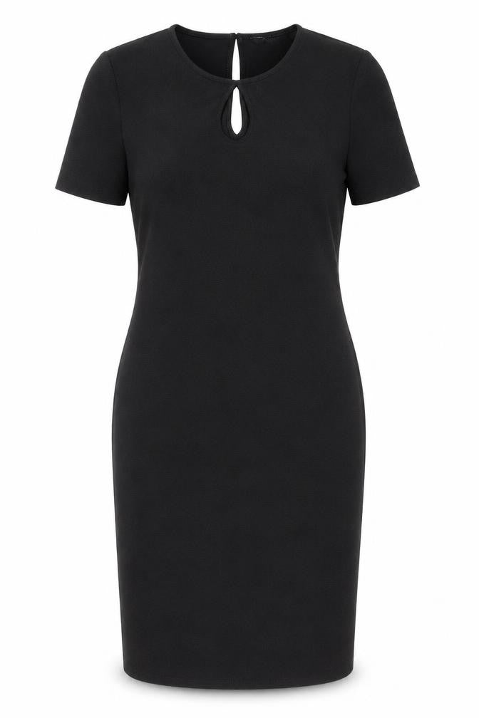 Front view of Dorothy Perkins women’s beige polyester a-line, size UK 14, round neck button