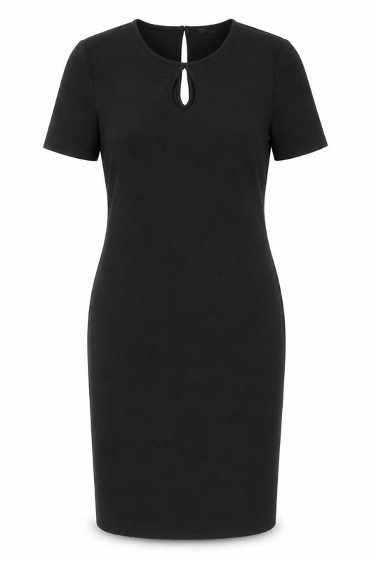 Front view of Dorothy Perkins women’s beige polyester a-line, size UK 14, round neck button