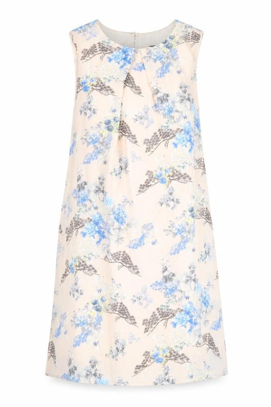 Front view of Primark women’s beige floral polyester a-line, size UK 12, round neck button
