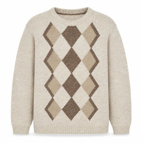 Clubhouse Mens Beige Round Neck Argyle/Diamond Acrylic Pullover Jumper Size S
