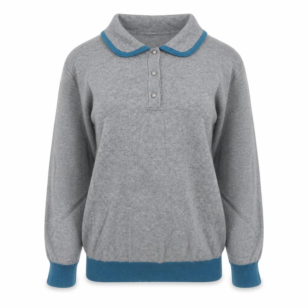 Front view of Klass Collection women’s grey round neck viscose jumper, size S, - peter pan collar