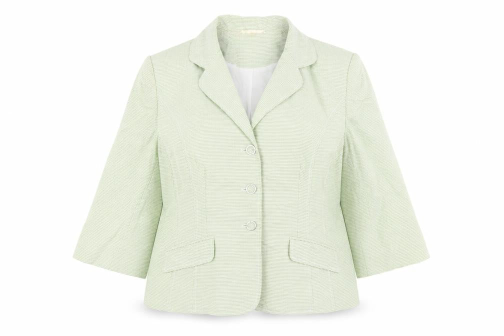 Front view of Minuet women’s green plaid polyamide jacket suit jacket, size UK 18