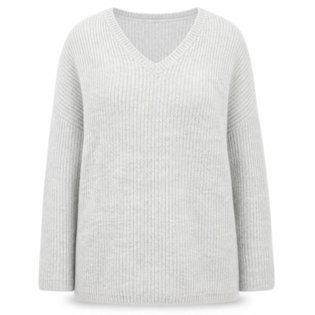 Front view of Glamorous women’s grey v-neck acrylic jumper, size S