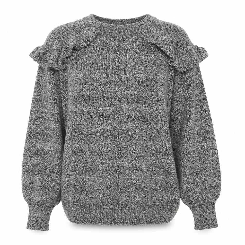 Front view of b.young women’s grey round neck viscose jumper, size S