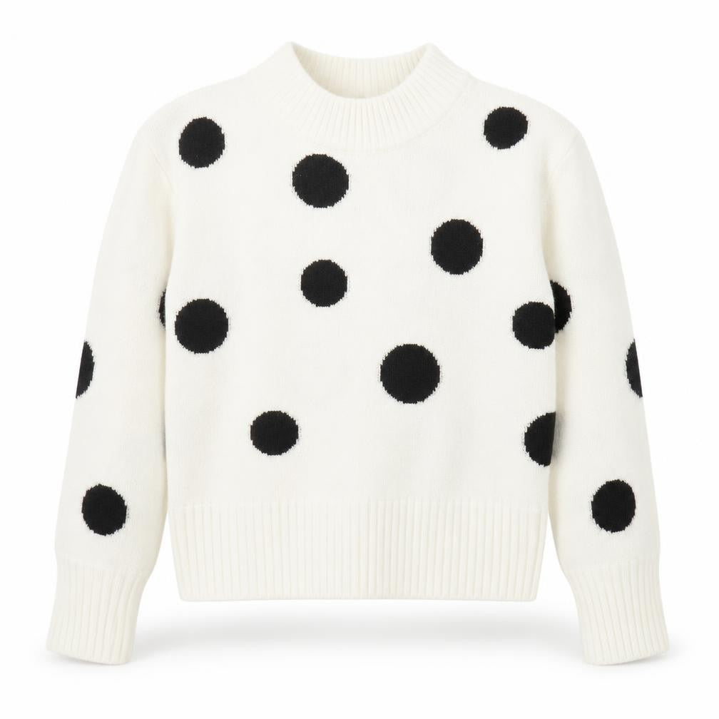 Marks and Spencer Womens Ivory Mock Neck Polka Dot Acrylic Pullover Jumper Size XS