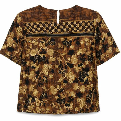 Melisa Lawrence Womens Brown Floral Viscose Basic T-Shirt Size M Round Neck