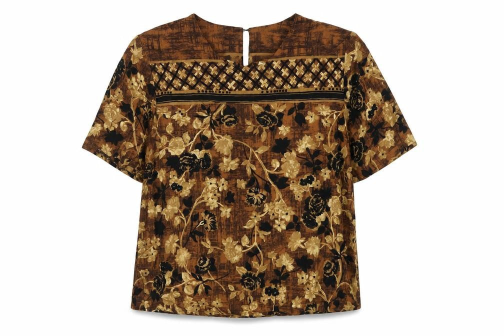 Melisa Lawrence Womens Brown Floral Viscose Basic T-Shirt Size M Round Neck