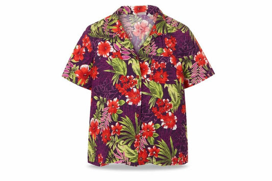 Front view of ERIKA women’s multicoloured floral cotton basic button-up, size M, collared