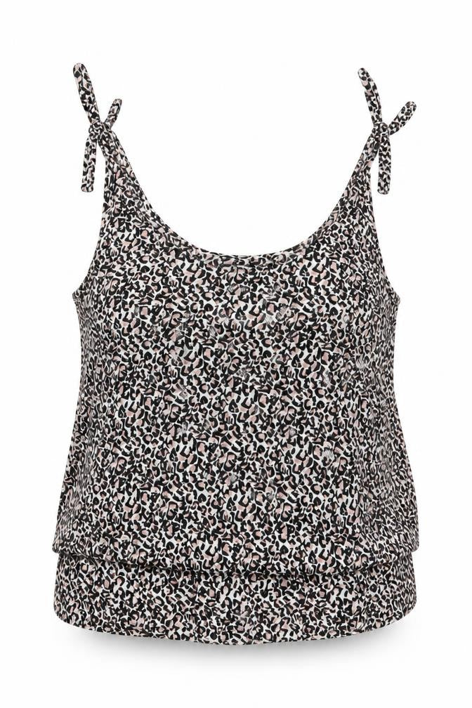 Front view of Oasis women’s multicoloured animal print viscose basic tank, size UK 12, scoop neck