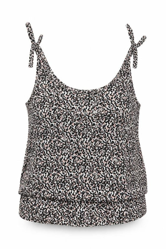 Front view of Oasis women’s multicoloured animal print viscose basic tank, size UK 12, scoop neck