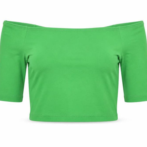 Zara Womens Green Polyester Cropped T-Shirt Size M Off the Shoulder