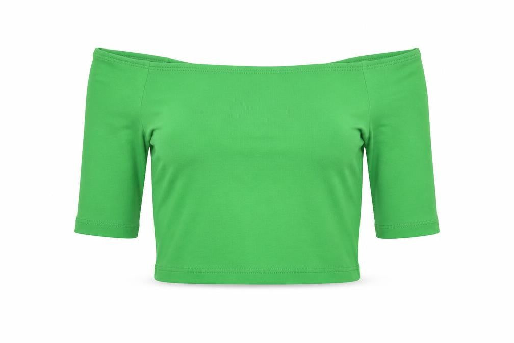 Zara Womens Green Polyester Cropped T-Shirt Size M Off the Shoulder