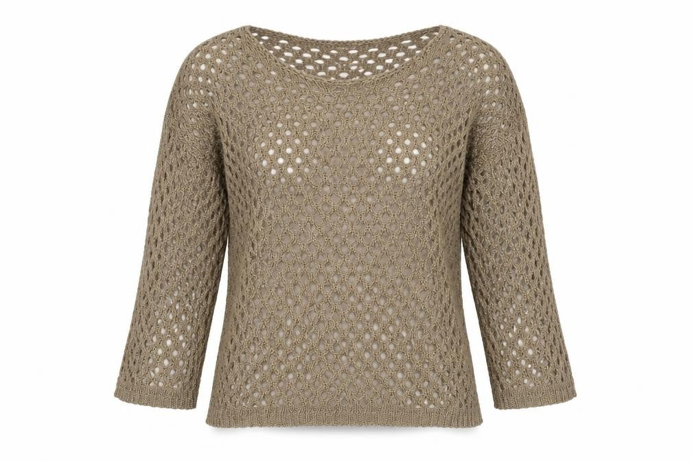 Front view of Marble women’s brown round neck acrylic jumper, size S