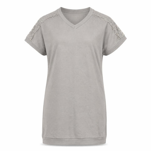 Ambra Womens Grey Cotton T-Shirt Dress Size S V-Neck Pullover