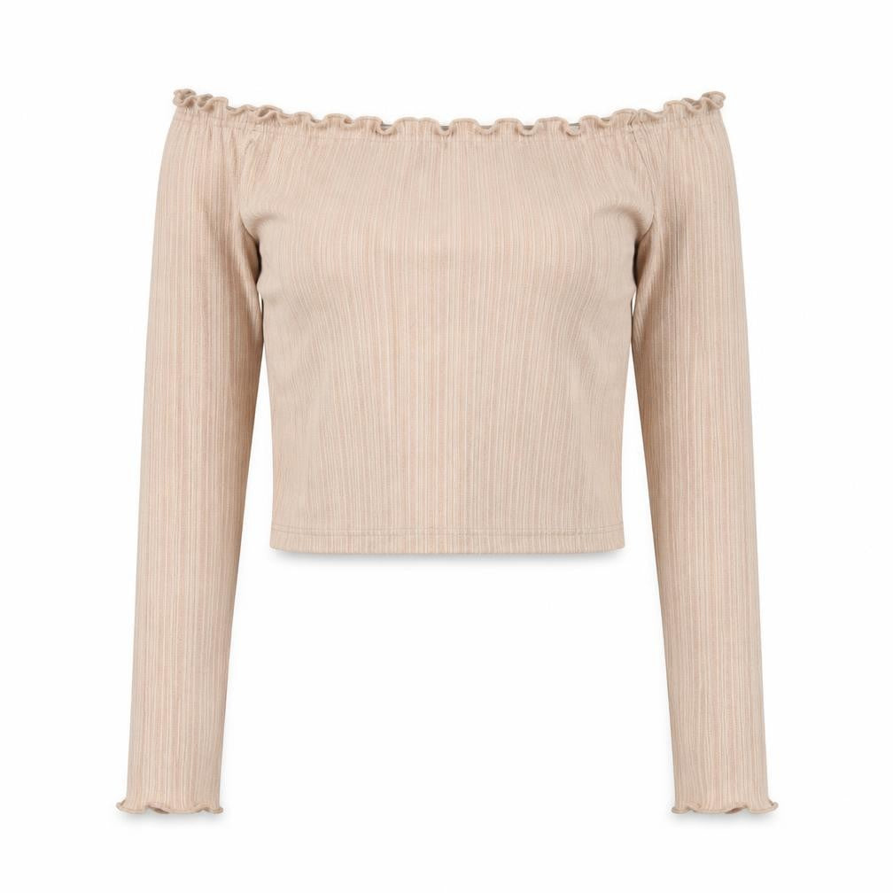 Primark Womens Gold Polyester Cropped T-Shirt Size S Off the Shoulder