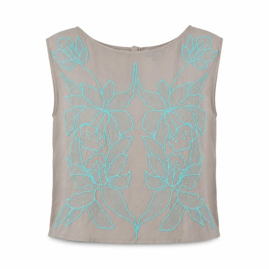 Front view of Warehouse women’s grey polyester basic tank, size UK 12, round neck