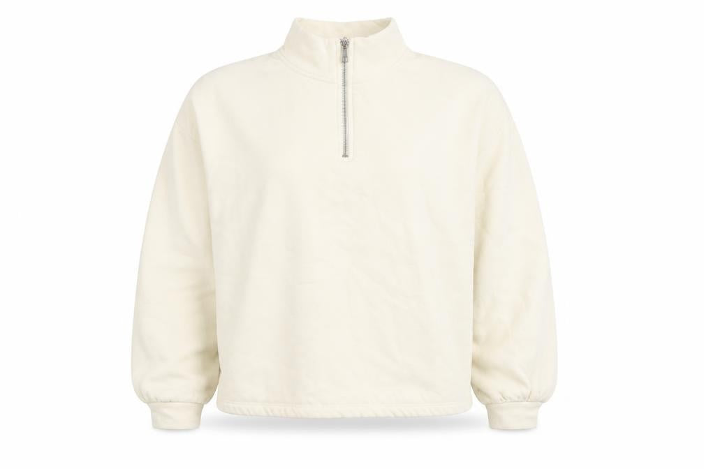Front view of Primark women’s ivory cotton pullover sweatshirt, size UK 14, pullover