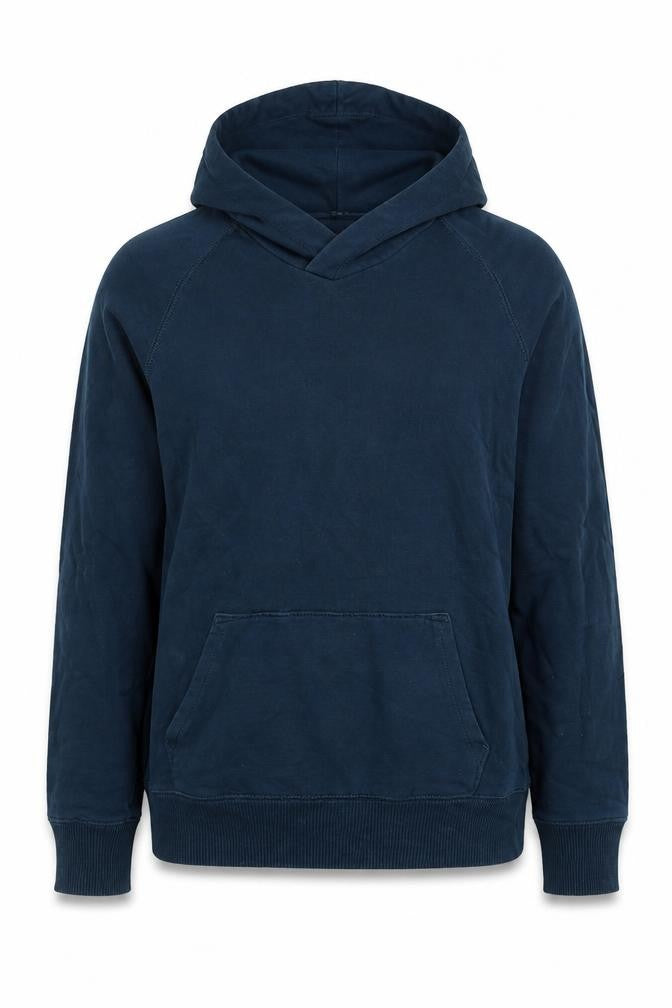 Front view of H&M women’s blue cotton pullover hoodie, size UK 6, pullover