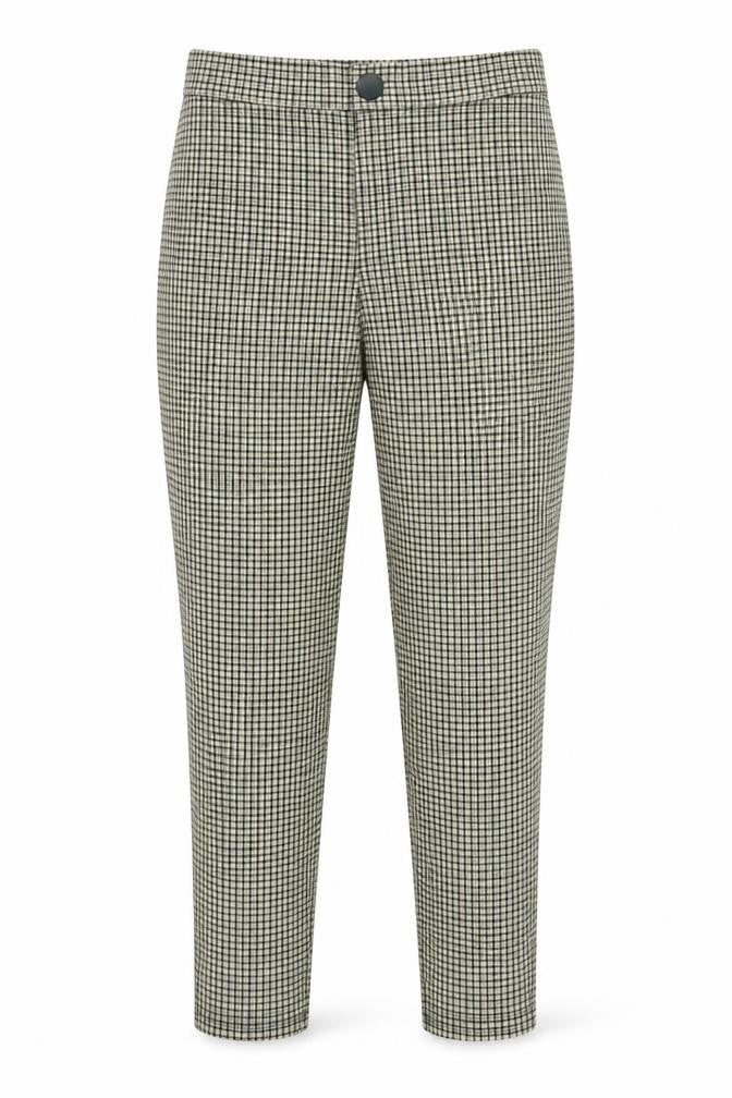 Front view of Zara women’s green geometric polyester trousers, size M, regular zip