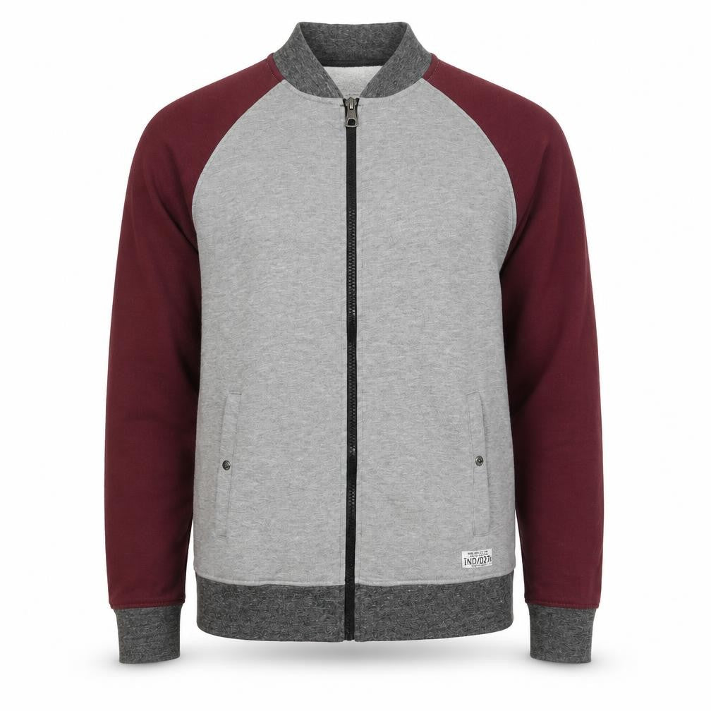 Front view of Indigo men’s grey polyester full zip sweatshirt, size S