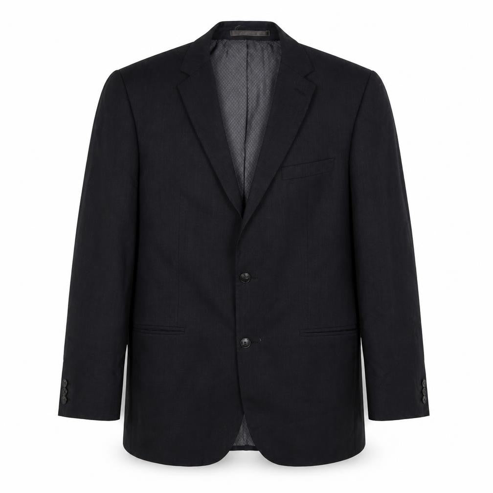Front view of Preworn men’s black viscose jacket blazer, size 40