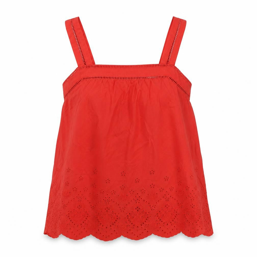 Front view of Marks & Spencer women’s red 100% cotton basic tank, size UK 6, square neck