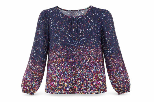 Front view of Uttam Boutique women’s multicoloured geometric polyester basic blouse, size UK 8, round neck