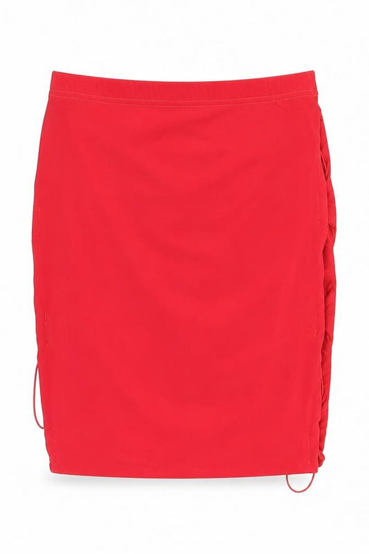 Front view of I SAW IT FIRST women’s red polyester bandage skirt, size UK 10, lace up