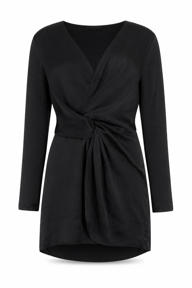 Front view of Missguided women’s black polyester mini, size UK 10, sweetheart zip