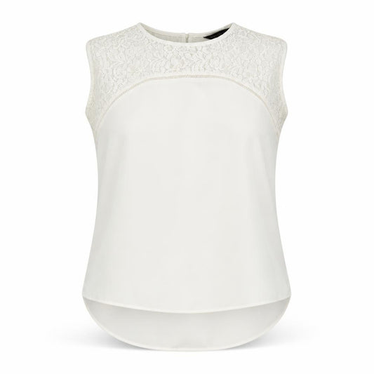 Front view of Dorothy Perkins women’s white polyester basic tank, size UK 10, round neck - lace detail