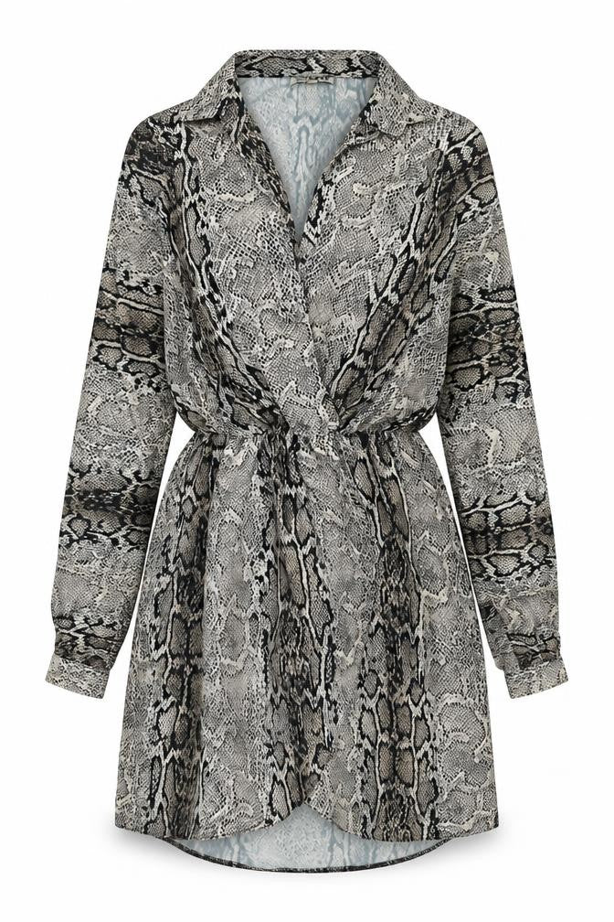 Love Womens Brown Animal Print Polyester Shirt Dress Size S Collared Button - Snakeskin Pattern