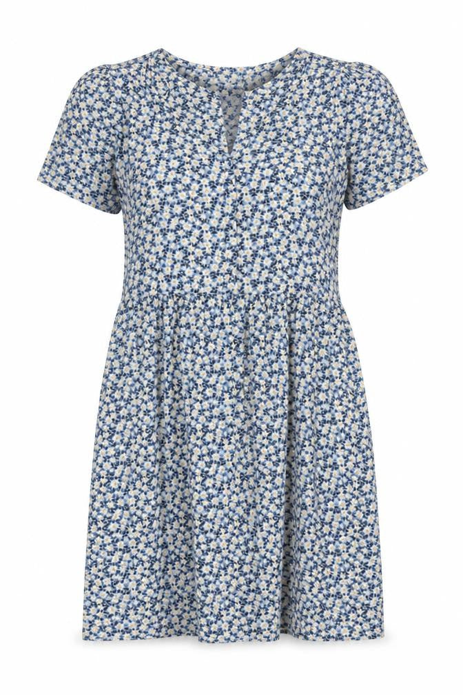 Front view of F&F women’s blue floral polyester a-line, size UK 10, v-neck pullover