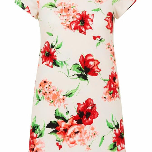 Boohoo Womens White Floral Polyester T-Shirt Dress Size 8 Boat Neck Pullover
