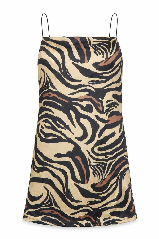 Zara Womens Gold Animal Print Polyester Slip Dress Size S Cowl Neck Pullover