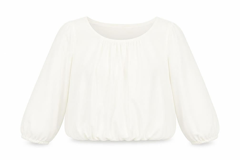e. Womens White Polyester Cropped Blouse Size 26 Round Neck
