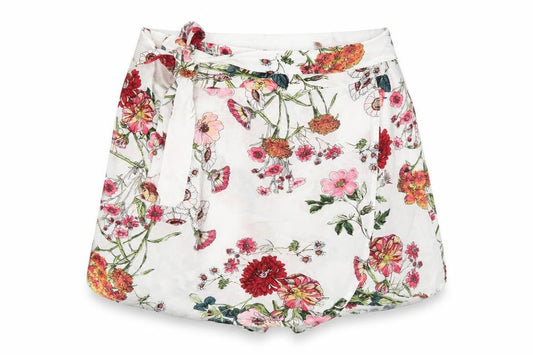 Front view of By Swan women’s white geometric viscose wrap skort, size L, tie