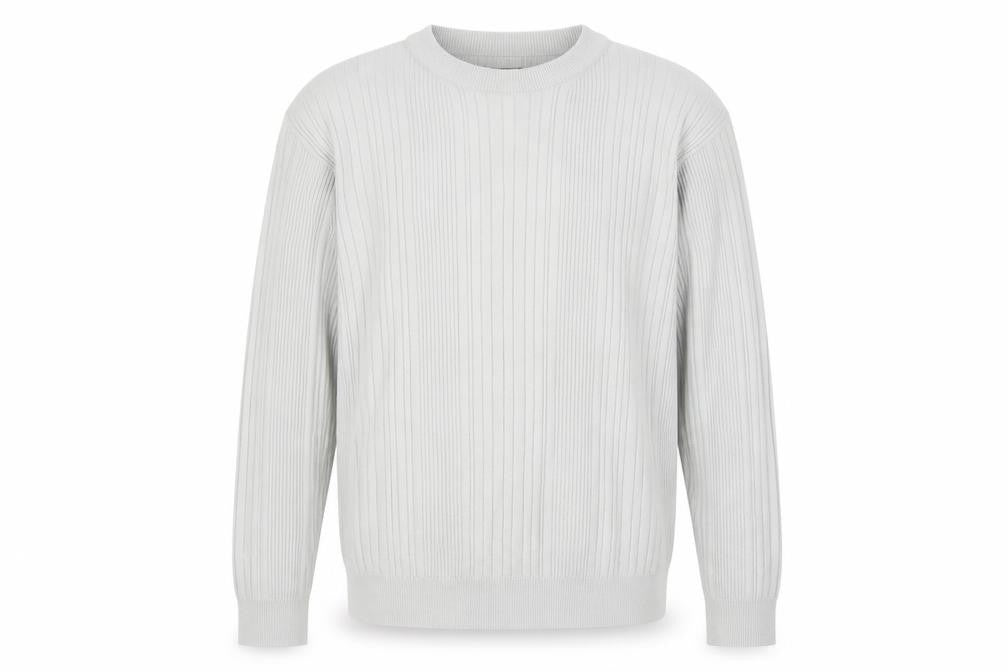 Front view of Springfield men’s grey crew neck acrylic jumper, size S