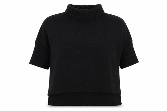 Front view of PRETTYLITTLETHING women’s black roll neck acrylic jumper, size S
