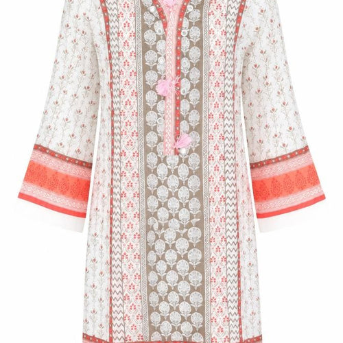 Khas Pret Womens White Geometric Polyester Tunic T-Shirt Size S V-Neck