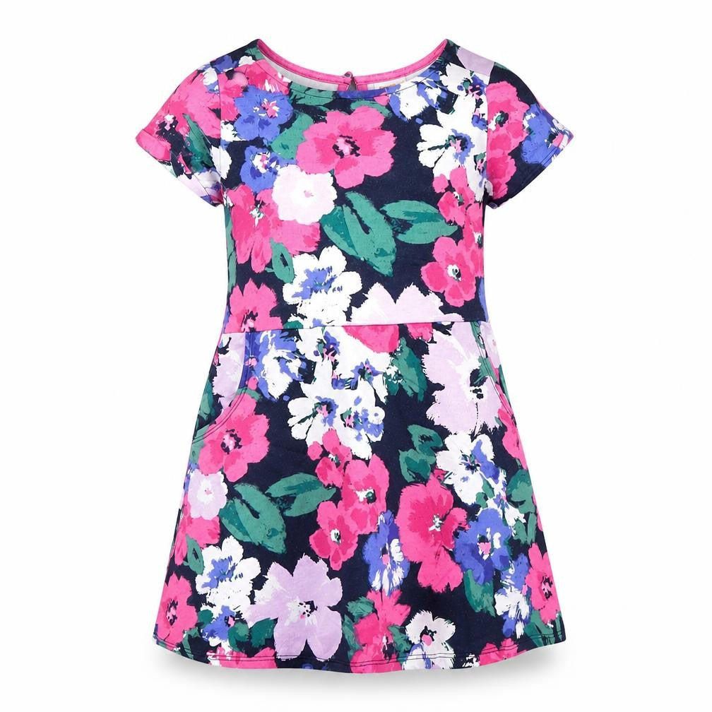 Gymboree Girls Pink Floral Cotton Skater Dress Size 3 Years Round Neck Button