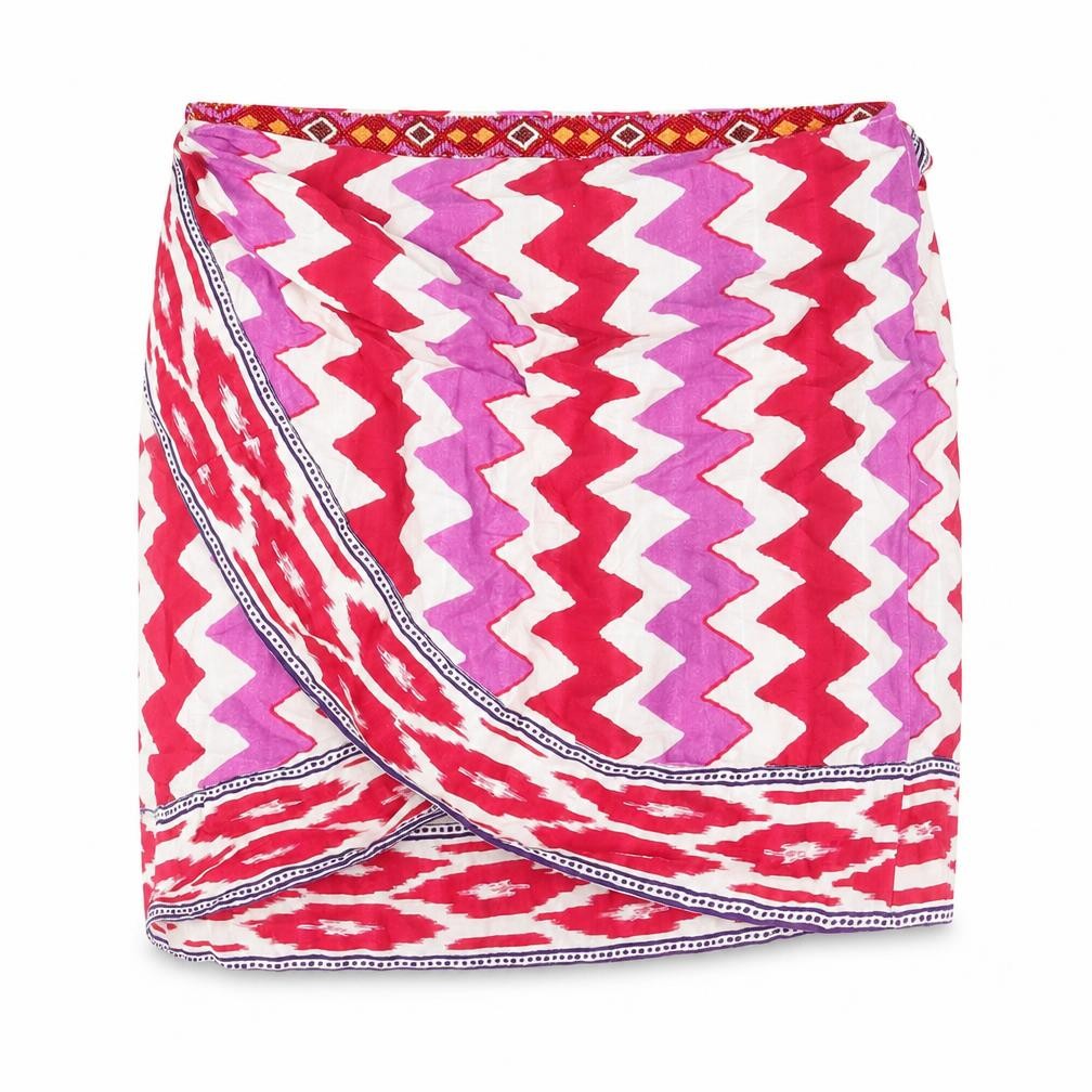 Zara Womens Pink Geometric Cotton Wrap Skirt Size L Tie